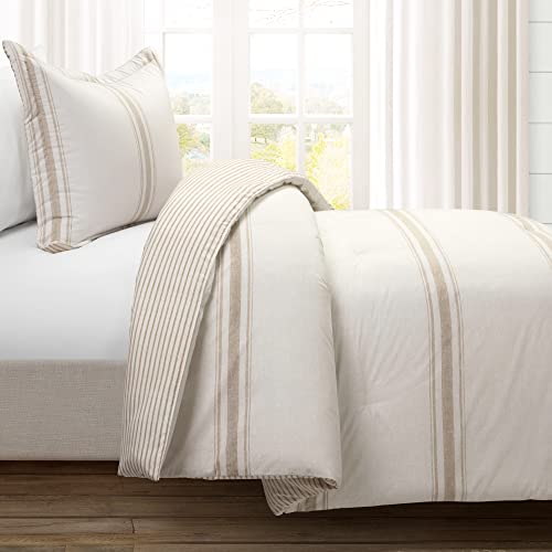 Lush Decor Farmhouse Stripe Reversible Cotton Comforter Set, 2-Piece, Twin XL Neutral - Twin Bedding Set - Dorm Decor - Striped Comforter for Farmhouse Bedroom Decor - color: Neutral, size: Twin-xl