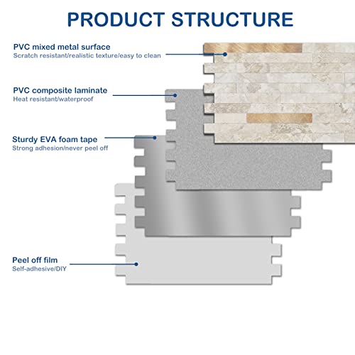 Midcard 20 Sheets Peel and Stick Backsplash PVC Wall Tile,for Kitchen Backsplash - color: Dark Beige With Copper, size: 20