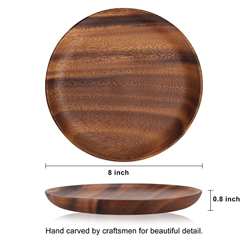 Ayiaren 2 Psc Decorative Acacia Wood Salad Plates Round Charcuterie Boards Snack Appetizer Dessert Plate Wooden Cheese Serving Board Kitchen Dishe Platter for Foood Party Small Charger Dinner Plates - size: 8 Inch