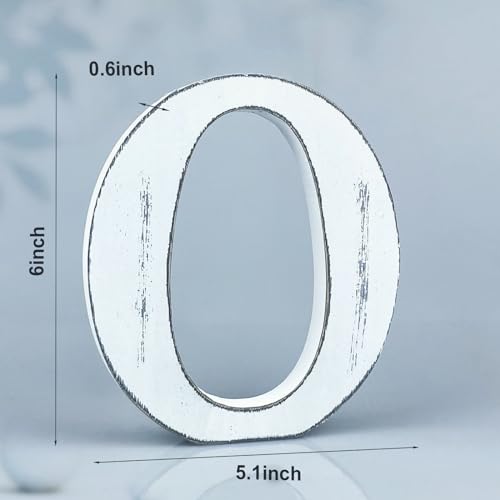 6 Inch Rustic White Wood Letters Unfinished Wood Letters for Wall Decorative White Retro Standing Letters Sign Board Decoration for Craft Home Party Projects (O) - color: O