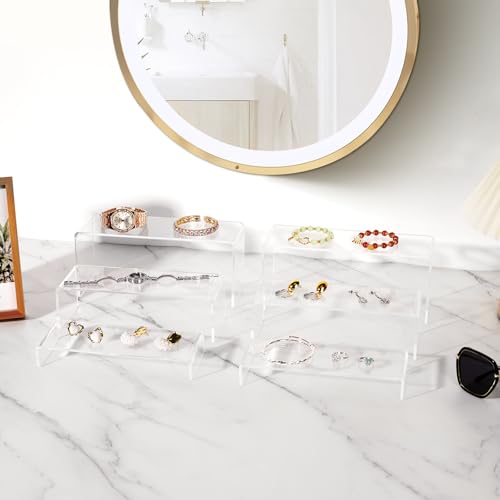 6pcs Thickened Acrylic Display Stand, Tiered Rectangular Clear Display Risers, 9" Acrylic Shelf for Display Perfume Jewelry Figures Collectibles Curio, Dessert Cupcake Table Buffet Risers - color: Clear-6pcs