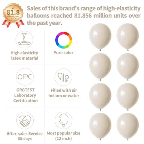 110pcs Sand White Balloon 12 inch, Sand white Latex Balloons for Birthday Party Baby Shower Wedding(with 2 Ribbons). - color: A20-sand White, size: 12inch(normal)