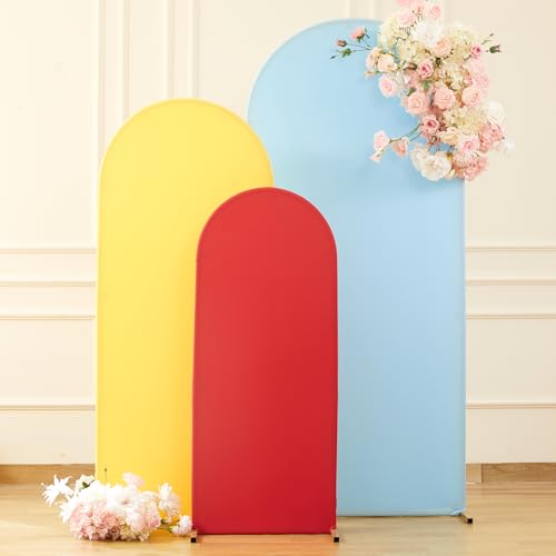 Arch Backdrop Cover Red Yellow Blue Set of 3 Wedding Arch Covers Spandex Backdrop Stand Cover for Birthday Party Ceremony Bridal Baby Shower Banquet Decoration 6FT 6.6FT 7.2FT - color: Red Yellow Blue, size: 6FT+6.6FT+7.2FT