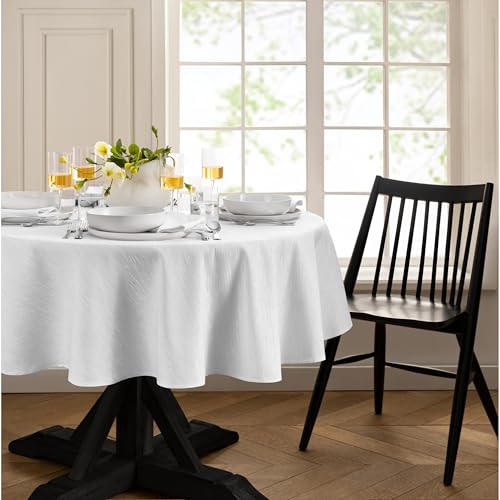 Elrene Home Fashions Continental Solid Texture Water, Stain & Wrinkle Resistant Tablecloth, 70" Round, White - color: White, size: 70" (Round)