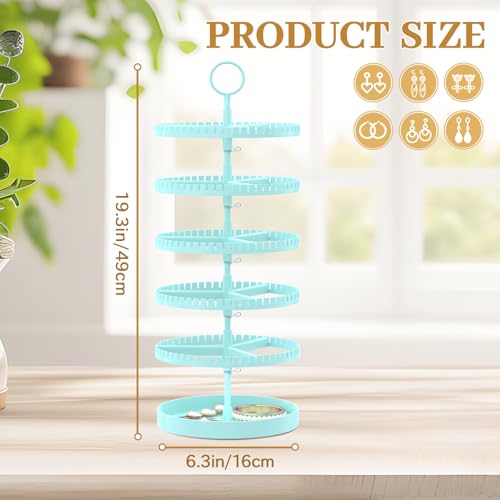 MODOWEY 5 Tier Rotating Earring Holder Organizer Display Tree with Metal Tray, Adjustable Plastic Stand with 285 Slots for Stud Hoop Hanger, Large Capacity Storage Rack for Women Space Saving, Blue - color: Light Blue