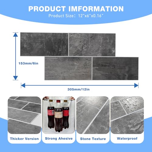 COLAMO Luxury 6"×12" Swatch Dark Gray Peel and Stick Large Subway Tile for Kitchen Backsplash,Self Stick on Accent Wall,Adhesive Faux Stone Brick Wall Mosaic Tiles for Living Room Bathroom Fireplace - color: Dark Gray, size: Sample(6"x12")
