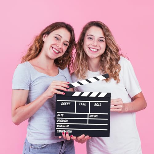 Movie Film Clapboard Hollywood Wooden-Clapper Board Directors Photography Studio Video TV Clapper Board with Erasable Pen Movie Theater Props Decor,Black Clap Board 10.5 X 11.7 inches (Black)