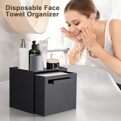 Disposable Face Towel Storage Box Compatible with Clean Skin Club Clean Towel XL Acrylic Cosmetic Organizer Container Box Facial Towels Holder with Drawer Wall-Mounted (Glossy Black) - color: Glossy Black