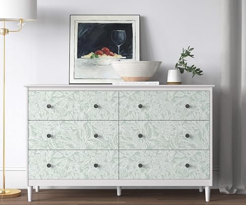 Boho Peel and Stick Wallpaper Green/White Leaf Contact Paper 17.3inx393in Removable Self Adhesive Bedroom Cabinet Wall Decor Vinyl Roll - color: Green and Wtite, size: 17.3" x 393"