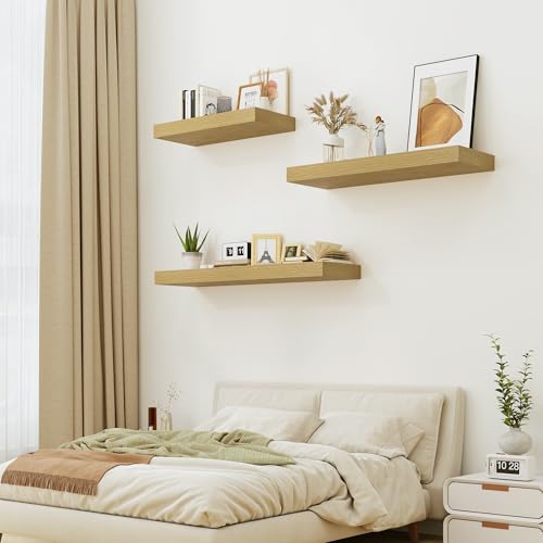Heimlove Bathroom 12'' Deep Floating Shelves for Wall - Shelf Over Toilet Mounted Farmhouse 24 inches,Rustic Wood Shelves Decor & Storage Set of 1 Oak - color: Oak, size: 23.6"W x 11.6"D x 2"H, 1 Pack
