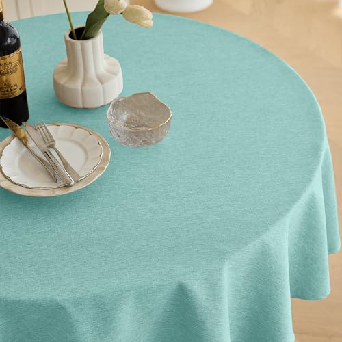 Decorelia Waterproof Round Tablecloth for Round Dining Table, Decorative Rustic Soft Wipeable Table Cloths Cover Indoor Outdoor Use for Holiday,Wedding, Kitchen (70 Inch,Round (4-6 Seats),Aqua) - color: Aqua, size: 70" (Round)