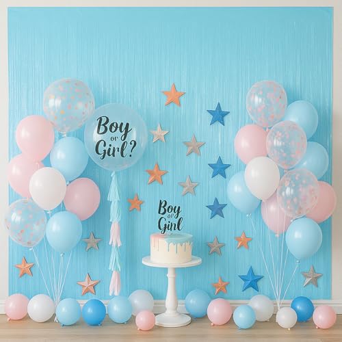 Voircoloria 3 Pack 3.3 x 8.2 ft Pastel Blue Foil Fringe Backdrop Curtains, Tinsel Streamers Birthday Party Decorations, Fringe Backdrop for Graduation, Baby Shower, Gender Reveal, Disco Party - color: 16 Pastel Blue