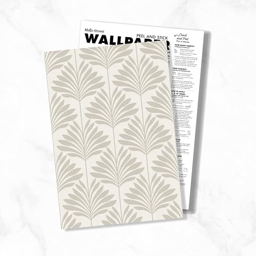 Main Street Peel and Stick Wallpaper Eco-Friendly Sheets 12 Pack, 11 X 16 Inch Neutral Palm Design, Wall Mural for Home Decor, Removable Wall Decor Wallpaper Peel and Stick for DIY Projects - style: Neutral Palm