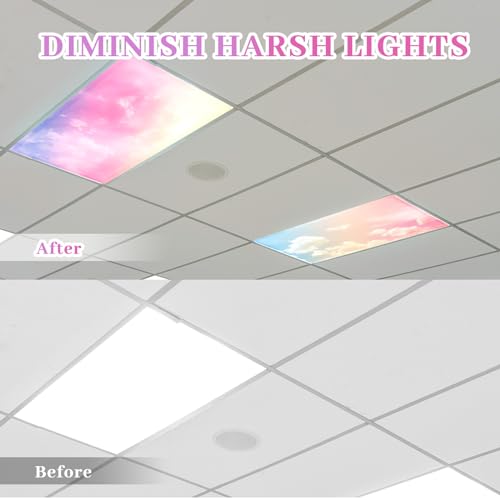 Tujoe 2 Pcs Fluorescent Light Covers for Ceiling Lights 4' x 2' Fluorescent Light Filters Classroom Magnetic Cubicle Covers for Ceiling Office, School, Home Teacher Essential(Colorful Cloud) - style: Colorful Cloud