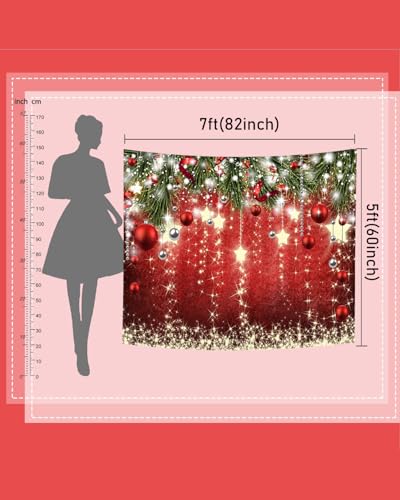 Mocsicka Christmas Backdrop Red Ball Xmas Merry Christams Party Decorations for Family Holiday Christmas for Photography Photo Booth Props (Red, 12x10ft(144"x120")) - size: 12x10ft(144"x120")