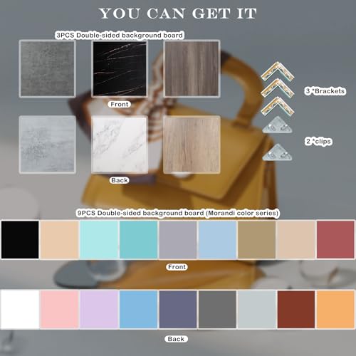 12PCS 24Patterns Multi-Function Photography Studio Background Boards Waterproof Reusable Photo Backdrops for Product Food Jewelry Cosmetics Props 16x16IN Double Sided
