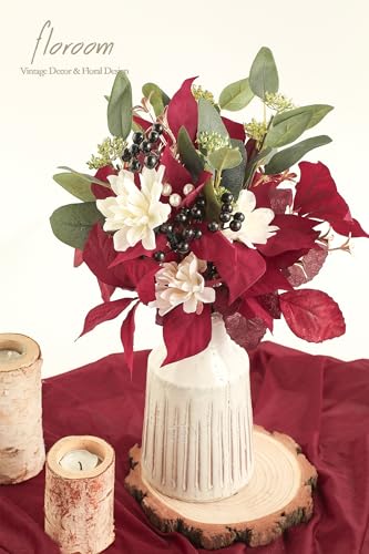Floroom Artificial Greenery Stems Box Set, 41pcs with 7 Kinds of Faux Greenery Flowers Picks for DIY Bridal Bouquets Wedding Floral Arrangement Table Centerpieces, Marsala & Ivory - color: Marsala & Ivory