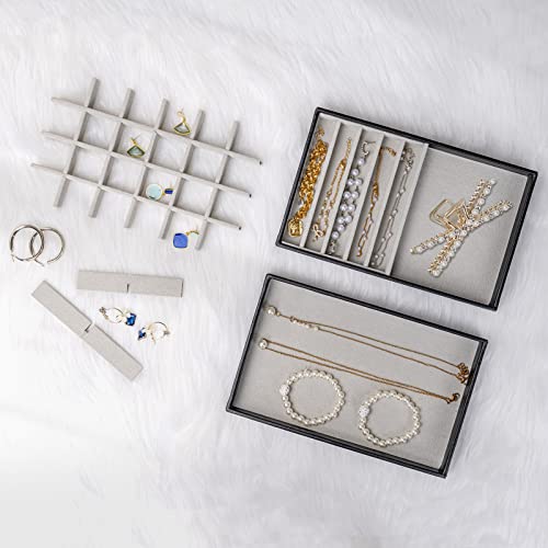 ProCase Stackable Jewelry Organizer Trays for Drawers, Jewelry Drawer Inserts Container Display Case Storage for Earring Necklace Rings Bracelet with Removable Dividers -Black, 4 Layers - color: Black, size: 4 Layers