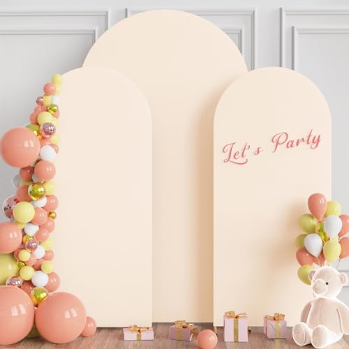 Wokceer Wedding Arch Cover 7.2FT, 6FT, 6FT Spandex Set of 3 Wedding Arch Stand Covers Round Top Chiara Arch Backdrop Stands Cover for Birthday Party Ceremony Banquet Decor Beige - color: Beige, size: 7.2FT,6FT,6FT