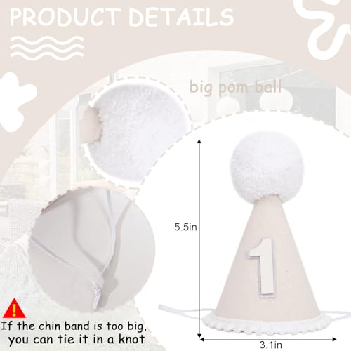 Boho First Birthday Hat-Natural 1st Birthday Boho Decorations,One Birthday Costume Headwear,Cake Smash Photo Prop - color: White