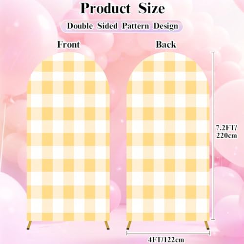 7.2FT Wedding Arch Backdrop Cover Yellow Gingham Fabric Square Checkered Seamless Texture Spandex Fitted Fabric Round Top Stretchy Stand Covers for Baby Shower Birthday Party Decoration - color: Color3, size: 7.2x4 FT