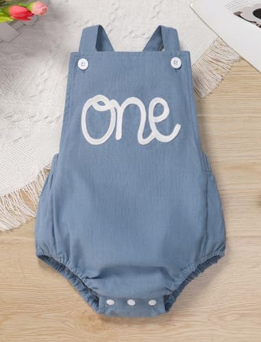 IMEKIS Baby Girls Boys Boho 1st Birthday Outfit Backless Overalls Romper for Cake Smash Photo Shoot - color: Blue + White One, size: 9-12 Months