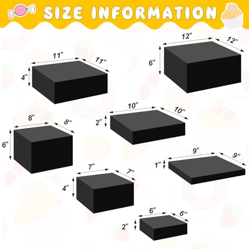 Leinuosen 7 Pcs Large Buffet Risers Set 6" to 12" Acrylic Display Box Catering Dessert Table Riser Food Display Decorative Stand with Hollow Bottom for Catering Supplies(Black, Square) - color: Black, size: 6" to 12", style: Square