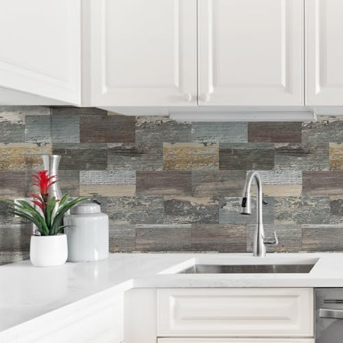 20 Sheets Wood Grain PVC Subway Tiles Peel and Stick Backsplash,12''Heat Resistant Stick on Tiles for Kitchen,Waterproof Peel and Stick Wall Tiles for Bathrrom - color: Mix Wood Grain