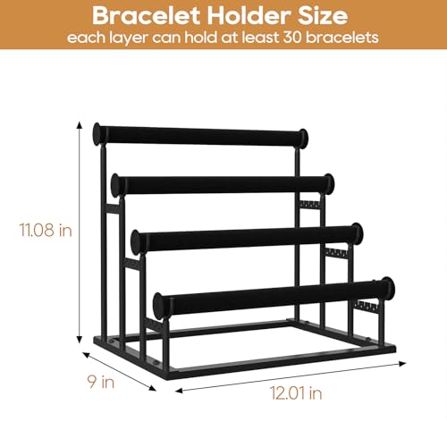 ORLESS 4 Tier Bracelet Holder, 2 Pack Detachable Velvet Jewelry Display Stand, T-Bar Necklace Storage Organizer Display Stand, Metal Bracelet Holder Display for Bangles Bracelets Scrunchies(Black) - color: Black-2Pack