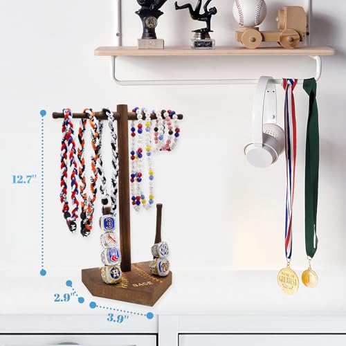 Wooden Baseball or Softball Drip Necklace Organizer Holder, Championship Ring Display Holder, Softball Ring Holder, Sports Ring Holder, Drip Necklace Championship Ring Holder Baseball Display Gift - color: Wood