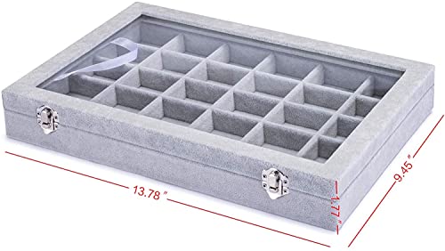 Jewelry Organizer Tray with Clear Lid 30 Grid Velvet Drawer Insert Jewelry Storage box with Glass lid Display Case Store Showcase Holder with Lock Gifts for Women - color: 30 Grid