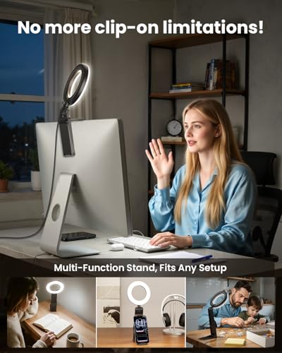 Evershop Ring Light for Laptop Desk Clip On,Small Computer Video Conference Lighting with Stand for Phone/Webcam/Monitor,5" Portable Mini LED Selfie Light Desktop for Zoom Meeting/Video Call/Recording - size: 1Pack-Black