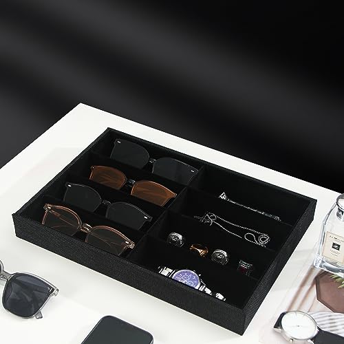 Julysky Sunglass Organizer Tray,8 Grids Watch Holder Display Jewelry Tray for Drawer, Jewelry Display Organizer Tray Box for Men (Black - size: 8 Grid Sunglass Tray