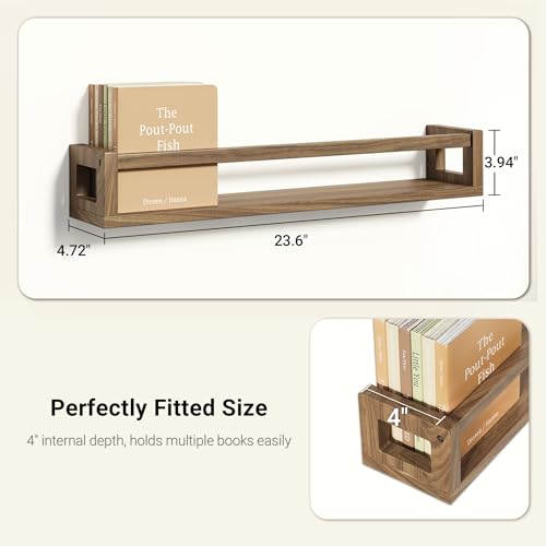 TidyCorner Upgraded Thick Floating Shelves - 24 Inch Multi-Use Wall-Mounted Bookshelves for Kids and Nursery, Ideal for Books, Toy, Spice Rack, Decor - Walnut Brown - color: Walnut Brown, size: 23.60 Inch