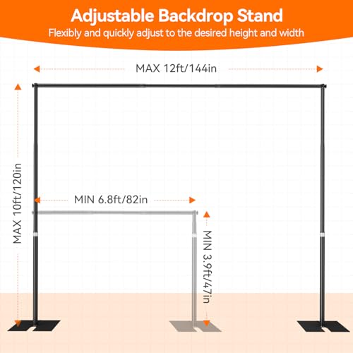 Pipe and Drape Backdrop Stand Kit 12x10ft, Heavy Duty Backdrop Stand, Adjustable Metal Background Stand Backdrop for Parties Wedding Birthday Decoration Photography Photo Booth - color: Black, size: 12x10ft