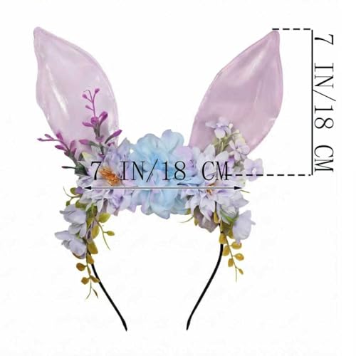 Women Easter Bunny Ears Headband Flowers Crown Rabbit Ears Party Headwear - color: purple