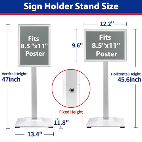 Pedestal Sign holder Stand 8.5x11inch Adjustable Standing Floor Sign Stand with Heavy Base & Snap Frame Display Stand for Indoor Outdoor Business Store Sign Holder Poster Stand (Silver) - color: Silver/1Pack, size: 8.5"x11" Sign Stand