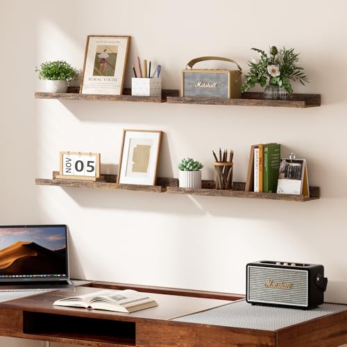upsimples Floating Shelves for Wall, 23.6 Inch Shelves for Decor Storage Set of 6, Wall Mounted Wood Shelf for Bedroom, Living Room, Bathroom, Kitchen, Long Picture Ledge Shelves, Brown - color: Brown, size: 23.6in