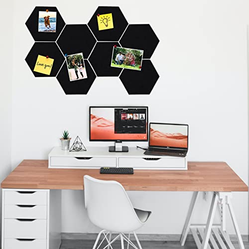8Pcs Hexagon Felt Cork Board Tiles, Self Adhesive DIY Bulletin Board Pin Board for Office School Home Wall Decor Stickers Memos Photos Display (Black) - color: B- Black, size: Hexagon