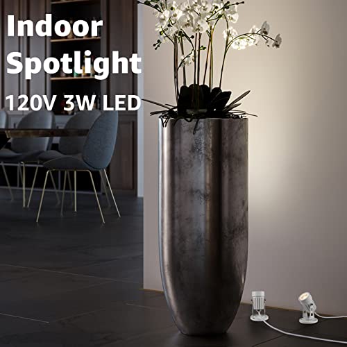 SUNVIE 2 Pack LED Spot Lights Indoor Plant Spotlight Lamp Up Lights for Indoor Plants Accent Lighting 120V Warm White Uplight 5.9 FT Cord with Floor Foot Switch, White (Base and Stake Included) - color: White, size: 2 Pack