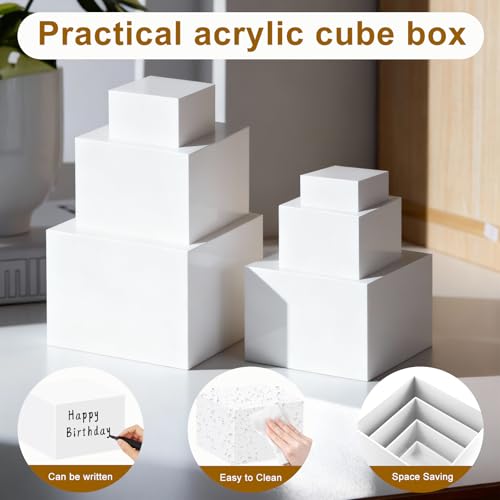 6Pcs White Acrylic Buffet Risers with Mini Sign, Food Risers for Buffet Table, Dessert Table Display Set, Display Stand Shelf for Party, Catering, Jewelry & Collectibles (3" 4" 5" 6" 7" 8" )