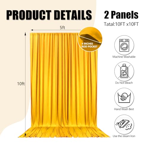 10ft x 10ft Yellow Backdrop Curtains for Parties, Fabric Satin Background Curtain with Rod Pockets for Weddings, Birthday, Baby Shower, Photography, Graduation Party Backdrop Drapes, 2 Panels - color: Yellow