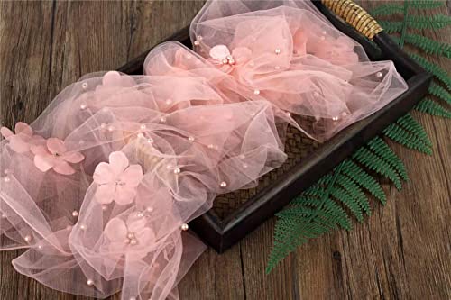 Coberllus Newborn Photography Props Boys Girls Wrap Blanket Baby Photo Shoot Floral Pearl Decorative Mesh Rug Layer Basket Filler (Pink) - color: Pink