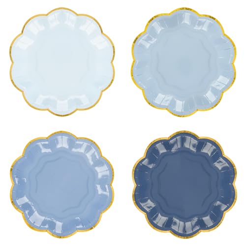 AimFun 48 Pcs Dusty Blue Party Plates Gradient Blue Dessert Paper Plates 7inch Gold Foil Scalloped Edge Disposable Cake Plates for Tea Party Birthday Bridal Baby Shower Wedding Party Supplies - color: Dusty Blue