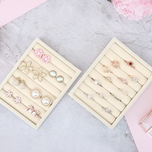 DesignSter Small Jewelry Tray-Ring Organizer 2PCS Premium Velvet Rings Earrings Display Tray Storage Insert Holder for Jewelry Box, Drawer, Dresser (8 Slots, Beige) - color: Beige, size: 8 Slots