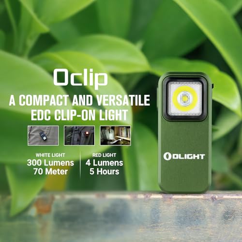 OLIGHT Oclip Rechargeable EDC Flashlight 300 Lumens Dual Sources Compact Pocket Clip Light, Convenient USB C Charging, Magnetic Flash Lights for Working, Cycling, Emergency, Signaling Tool(OD Green) - color: OD Green