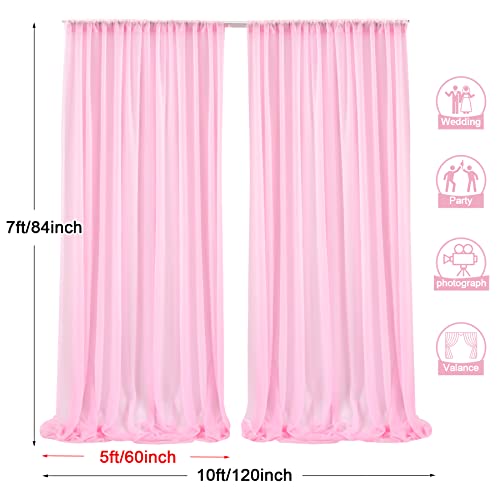 PARTISKY 10x7ft Pink Chiffon Backdrop Curtains, Wrinkle-Free Sheer Fabric Photo Drapes for Wedding Ceremony Arch Birthday Baby Shower Photography Stage Decor 5x7ft, 2 Panel - color: Pink, size: 10ft x 7ft