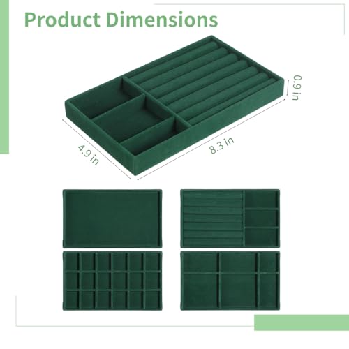 Homaisson Jewelry Organizer for Drawer, Velvet Jewelry Tray, Multiple Compartment Layout, Set of 4 Jewelry Organizer for Rings, Earrings, Bracelets, Necklaces (Green) - color: Green