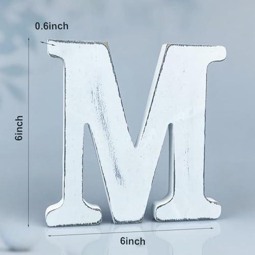 6 Inch Rustic White Wood Letters Unfinished Wood Letters for Wall Decorative White Retro Standing Letters Sign Board Decoration for Craft Home Party Projects (M) - color: M