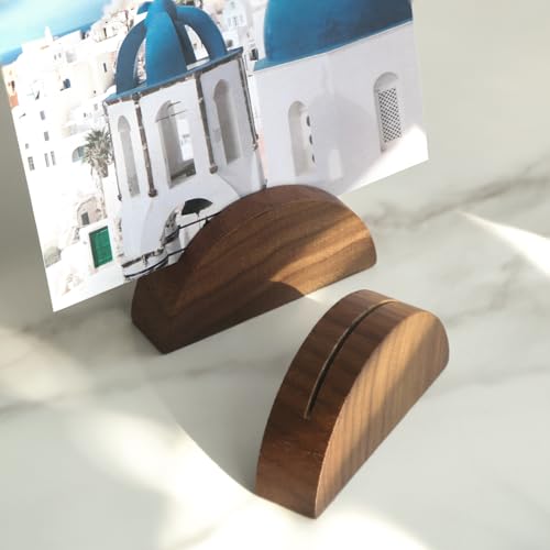 UNIQOOO 10 Set 2" Arch Walnut Wood Stand with Cards |1.2mm Slot, for Name Cards, Solid Wood Place Card Holder, Photo Display Stand | for Event Decor, Retail Shop, Cafe Restaurant Menu, Business Card, Name Tag - color: Acrh Walnut
